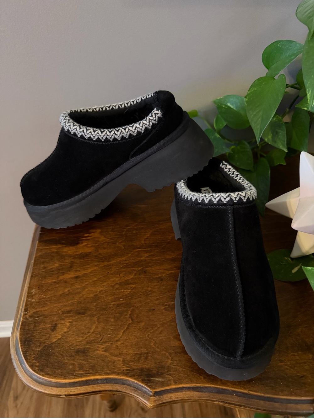 Black Platform Slip-On Clog with Contrast Collar